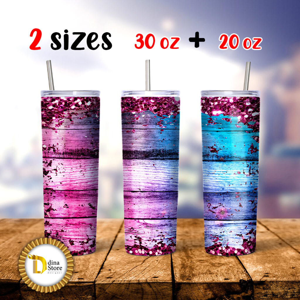20 Oz & 30 Oz skinny Tumbler designs blueish purple wood
