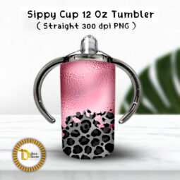Sublimation Sippy Cup Tumbler leopard with pink foil
