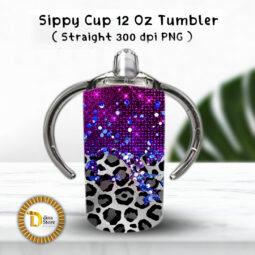 Sublimation Sippy Cup Tumbler leopard with purple foil