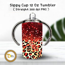 Sublimation Sippy Cup Tumbler leopard with red foil
