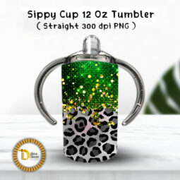 Sublimation Sippy Cup Tumbler leopard with green foil