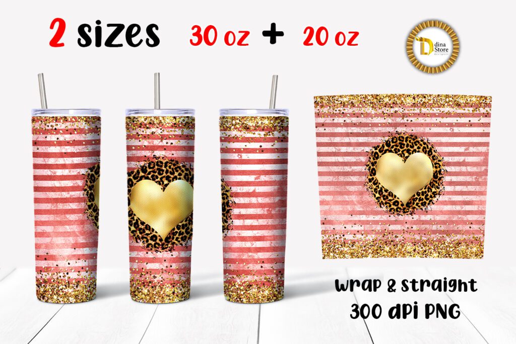 20 & 30 oz SkinnyTumbler gold foil heart leopard