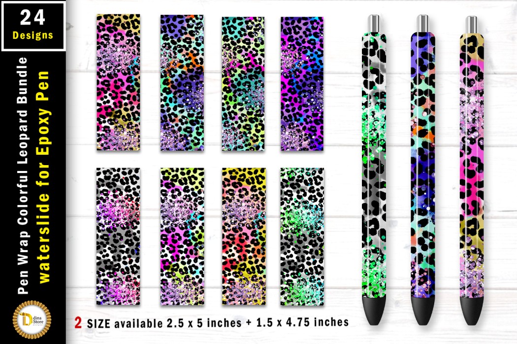 4 PNG Files on individual and on full sheet 300 DPI Pen Wrap Tie Dyed Leopards patterns Metallic Pen Wrap waterslide epoxy pen wraps