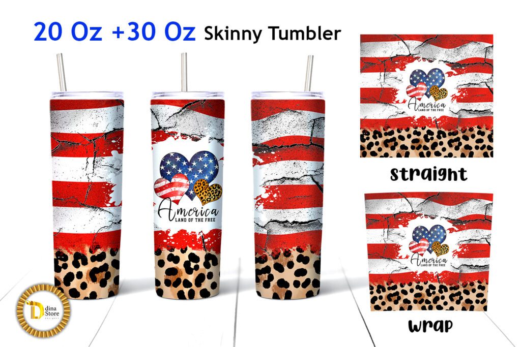 20 oz 30 oz 4th of July Leopard Skinny Tumbler