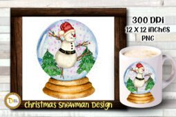 Christmas Glass Ball with Dancing Snowman Sublimation design