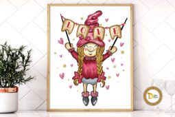 Valentine Cute Girl Gnome with Love Word Sublimation PNG