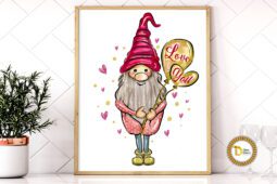 Cute Valentine Gnome Sublimation PNG With Love You Balloons