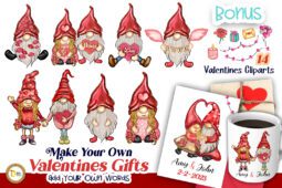Valentine Gnomes Add Your Own Words Bundle | Custom Clipart