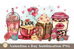 Valentines Coffee and Latte with Cute Gnome Sublimation PNG