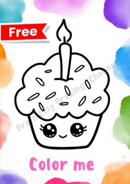 Coloring Page Free--Birthday Cupcake Prele Easy Drawing