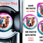 Floral Dog Pink Car Coaster Sublimation PNG