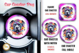 Floral Dog Purple Car Coaster Sublimation PNG
