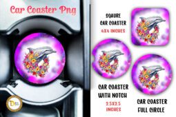Floral Dolphin Car Coaster Sublimation PNG