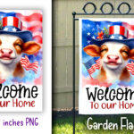 4th of July Heifer Garden Flag 12x18 inches Sublimation PNG