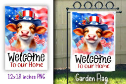 4th of July Heifer Garden Flag 12x18 inches Sublimation PNG