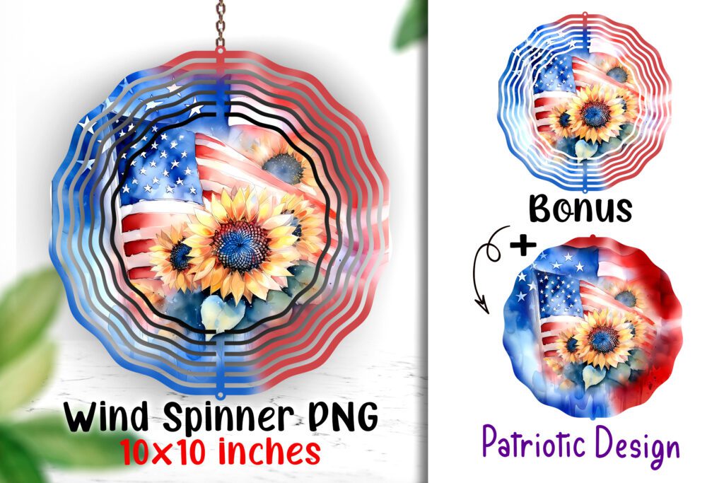 4th of July Sunflowers Wind Spinner 10x10 inches Sublimation