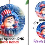 4th of July cute Cat Wind Spinner 10x10 inches Sublimation